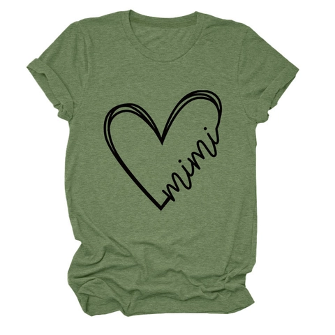 Dames Casual Katoenmix Ronde Hals Korte Mouw T-Shirt Met Hart Mimi Letter Print Zomer Losse Pasvorm Grafische Top