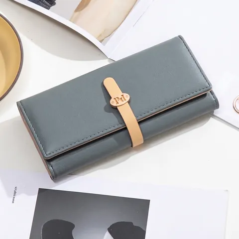 Portafoglio Lungo Da Donna Pelle PU Grana Litchi Pochette Pieghevole Con Fibbia In Metallo Scomparti Per Carte Stile Semplice Versatile
