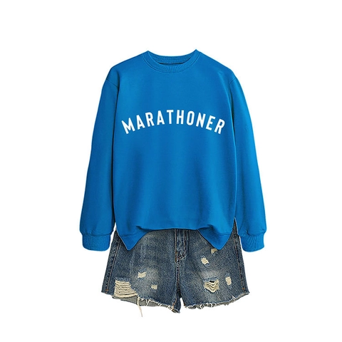 Felpa Donna Marathoner Stampa Lettere Girocollo Manica Lunga Pullover Cotone Poliestere Casual Sportivo Streetwear Top