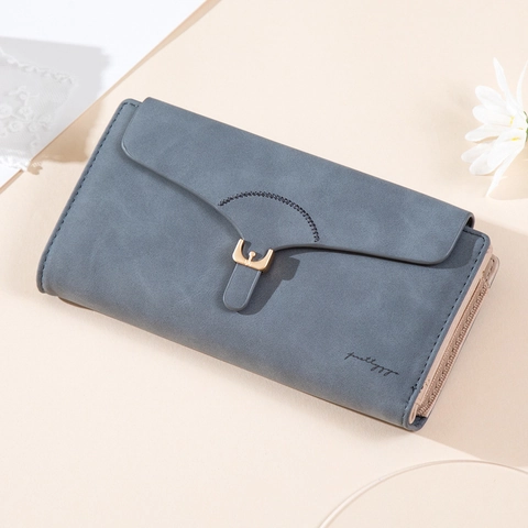 Women Long Wallet Frosted PU Leather Multi Functional Card Slots Zipper Clutch Bag Vintage Envelope Design