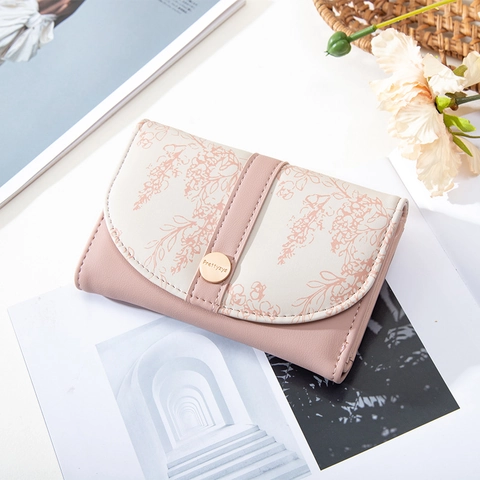 Damen Blumendruck PU Leder Geldbeutel Dreifach Gefaltet Große Kapazität Handtasche Kartenhalter Eleganter Alltag Clutch