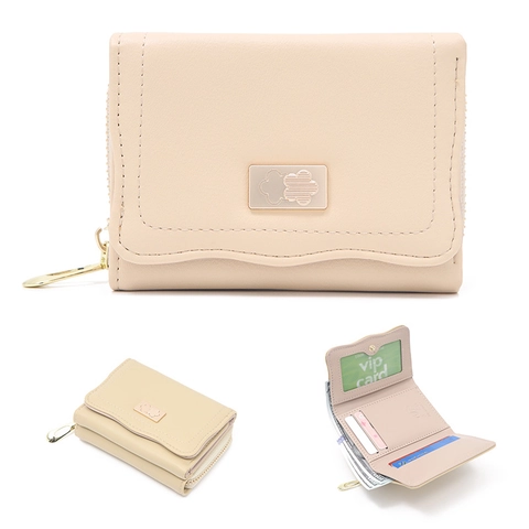 Portefeuille Court Pliable Pour Femmes En Cuir PU Matelassé Porte-Cartes Poche Zippée Décor Floral En Métal