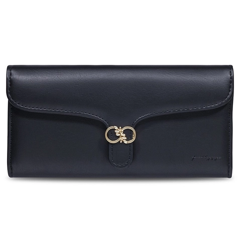 Cartera Larga Para Mujer Cuero PU Tres Pliegues Gran Capacidad Elegante Color Sólido Tarjetero Con Hebilla Dorada