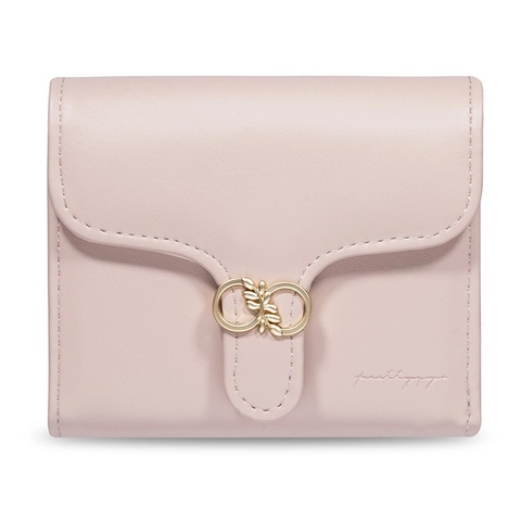 Cartera De Mujer Corta Cuero PU Plegable Color Sólido Hebilla Hoja Metálica Ranuras Para Tarjetas Bolso Pequeño Estilo Japonés