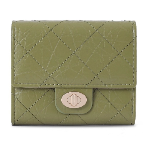 Cartera para Mujer de Cuero PU Acolchada de Rombos Plegada en Tres Con Cierre de Torsión de Metal Monedero Corto Elegante