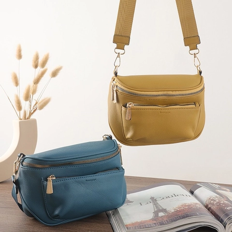 Women's Urban Minimalist PU Leather Crossbody Bag Multifunctional Zipper Shoulder Bag Lychee Texture Waist Bag For Casual Travel