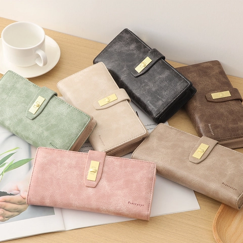 Prettyzys Portafoglio Lungo Donna Vintage Pelle PU Multi Slot per Carte Organizer Pochette Fibbia in Metallo Pieghevole Uso Quotidiano Borsa