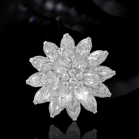 Eleganter Schneeglöckchen Blumen Brosche Kupfer Mit Marquise Zirkonia Luxus Dreilagige Corsage Für Anzugjacke Hochzeit