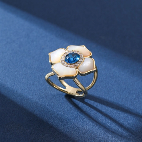 Camellia Blume Satinnschal Schnalle Muschel Legierung Blau Stein Clip Verschluss Für Schals Wraps Elegantes Blumen Accessoire