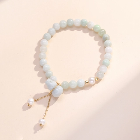 Barock Süßwasserperlen Armband Mit Grünen Chalzedon Perlen Vergoldeter Kürbis Anhänger Retro Chinesischer Stil Schmuck Damen