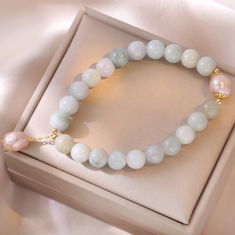 Bracciale Di Perle Con Perle Acqua Dolce Giada Verde Tianshan E Agata Stile Coreano Elegante Placcato Argento Fatto A Mano Per Donne