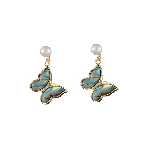 Pendientes De Mariposa Con Perla De Agua Dulce Madreperla Y 925 Sterling Silver Earring Post Joyería Elegante Para Mujer