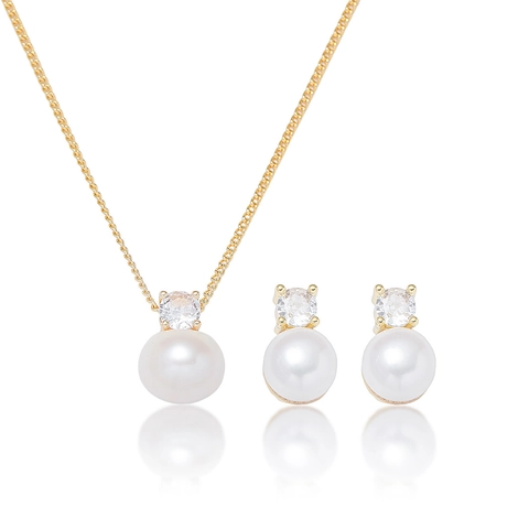 Gioielli Con Perle D'acqua Dolce E Zirconi Acciaio Al Titanio Collana Placcata Oro E Orecchini Per Donna Collezione Moda Elegante