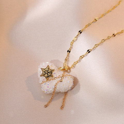 Herz Anhänger Halskette Edelstahlkette Mit Zirkonia Besetzt Quaste Stern Detail Für Damen Modeschmuck