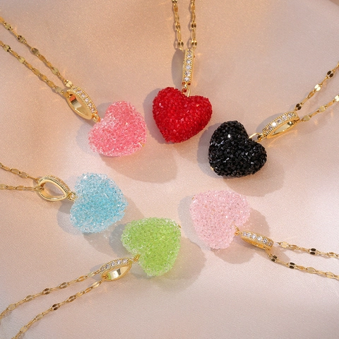 Titanium Steel Rhinestone Heart Pendant Necklace For Women Light Luxury Style Heart Shaped Neck Jewelry Elegance Gift