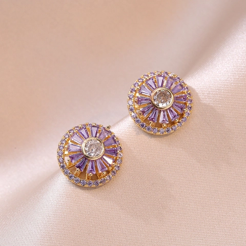 Orecchini A Lobo Girevoli In Zircone Viola Per Donna Forma Fiore Gioielli In Rame Eleganti Scintillanti