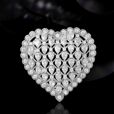 Herzform Brosche Anstecknadel Mit Funkelnden Zirkon Kupfer Hohl Design Mode Accessoires Für Damen Anzüge