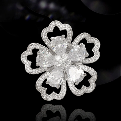 Eleganter Kupfer Blumen Brosche Mit Zirkon Strass Herzform Rahmen Fünf Blütenblatt Floral Pin Für Damen Hochzeit Bankett Schmuck