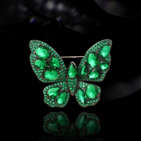 Retro Vlinder Broche Koper Groen Zirkoon Strass Kristal Sieraden Voor Vrouwen Elegante Vintage Sjaal Gesp Accessoire