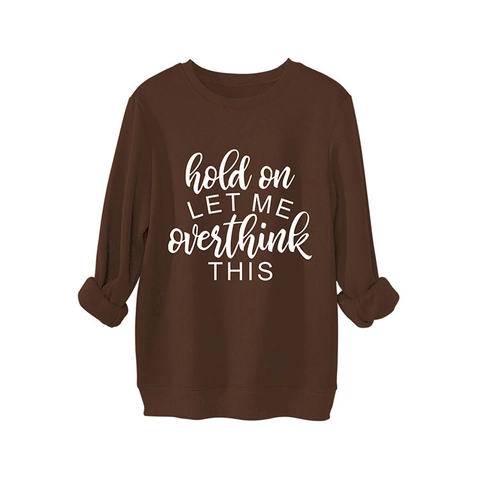 Sweatshirt Femme Oversize Col Rond Mélange Coton Doublé Polaire Épaules Tombantes Imprimé Slogan Pull Décontracté Haut