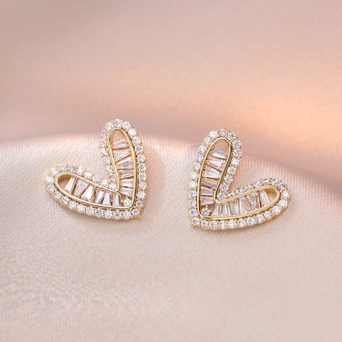 Orecchini A Cuore In Rame Zircone Scintillante Gioielli Di Moda Coreana Con Perno In Argento Per Donne