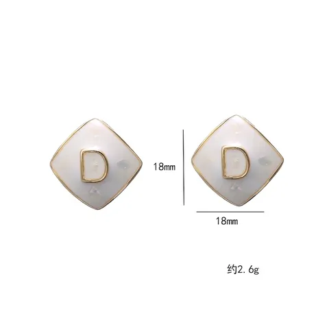 Square Stud Earrings Elegant Letter D Design Gold Plated Copper With 925 Sterling Silver Earring Post French Style Fashion For Women