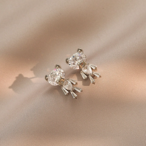Elegante Teddybär Zirkonia Ohrstecker Mit 925 Sterlingsilber Stift Kupfer Kristall Rosa Weiß Tier Ohrringe Für Damen Schmuck Geschenk