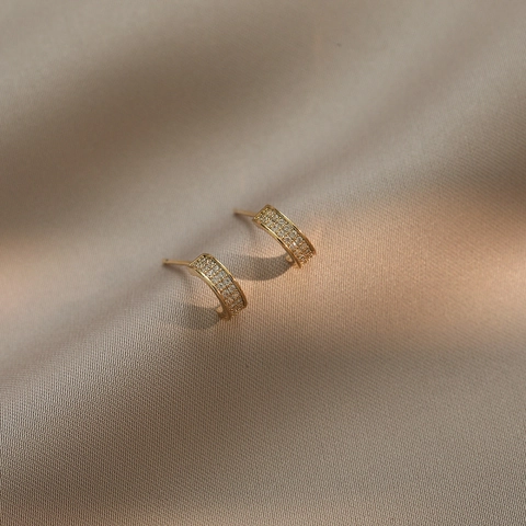 Orecchini A Lobo Geometrici A Forma Di C Zircone Rame Gioielli Con Perno In Argento Sterling 925 Elegante Per Donna