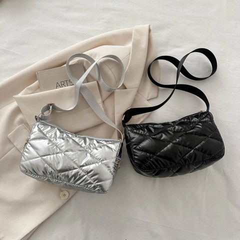 Modische Gesteppte Puffer Umhängetasche Leicht Gekoppeltes Nylon Schultertasche Für Damen Lässig