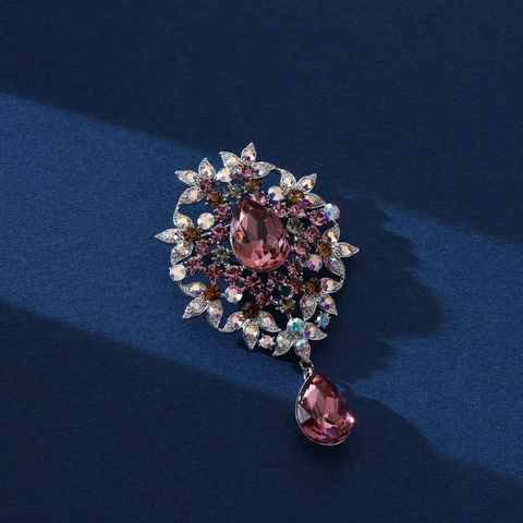 Spilla a Fiore in Stile Vintage Palace da Donna in Rame con Zirconi e Strass Ciondolo Floreale Gioielli per Matrimoni Banchetti Regalo