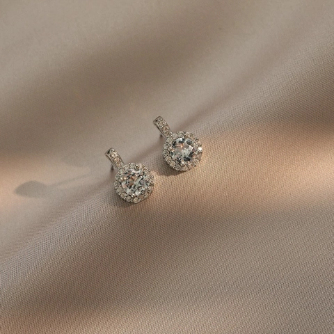 Orecchini A Lobo Halo In Zircone Rotondo Gioielli Geometrici Eleganti In Rame Con Perno In Argento Sterling 925 Donna