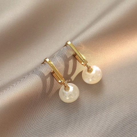 Elegante Meerjungfrau Künstliche Perle Hänger Ohrringe Mit 925 Sterling Silber Ohrstecker Kupfer Vergoldeter Schmuck Für Damen