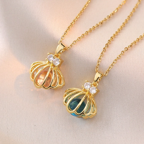 Collana Con Ciondolo A Conchiglia Acciaio Inossidabile Placcato Oro Vuoto Zirconia Gioielli Eleganti Da Donna