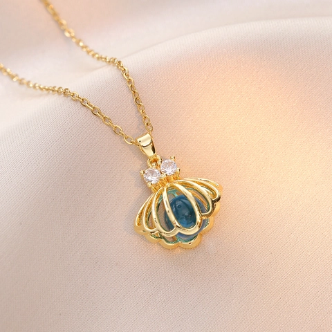 Collana Con Ciondolo A Conchiglia Acciaio Inossidabile Placcato Oro Vuoto Zirconia Gioielli Eleganti Da Donna