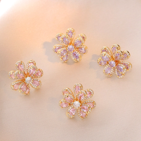 Eleganti Orecchini A Bottone Camelia In Rame Con Zirconia Rosa Scintillante Gioielli Floreali Di Moda Regalo Da Donna