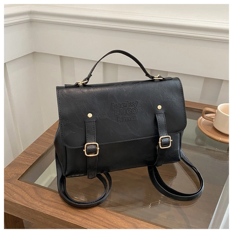 Zaino Borsa A Mano In Pelle PU Retrò Per Donna Grande Capacità Patta Doppia Fibbia Cinturino Stile Preppy Borsa Scuola
