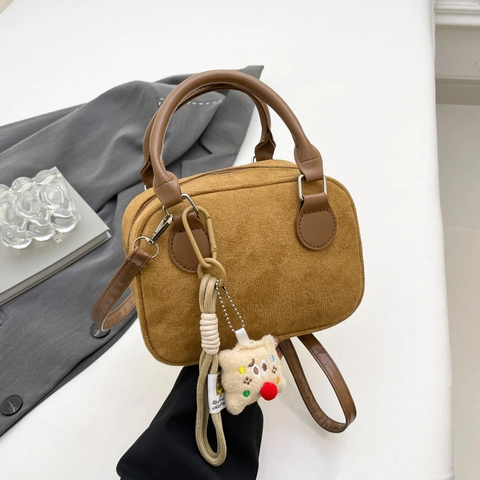 Borsa Boston Retrò Velluto A Coste Pelle PU Piccola Borsa A Tracolla Quadrata Per Donne Stile Street Versatile Tracolla Regolabile