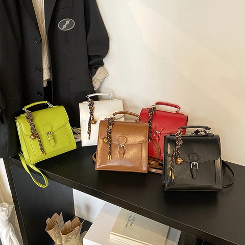 Vintage PU Leather Small Square Backpack For Women Stylish Flip Cover Handbag With Adjustable Strap Daily Casual School Bag