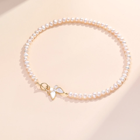 Elegant Butterfly Necklace Bracelet Earrings Freshwater Pearl Mother Of Pearl Titanium Steel Gold Plated