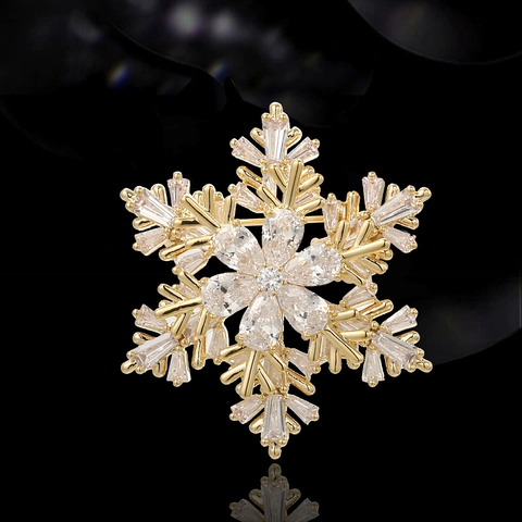 Rotierende Schneeflocke Brosche Pin Kupfer Mikro Pave Zirkon Kristall Blume Modeschmuck Für Anzug Kleid Damen