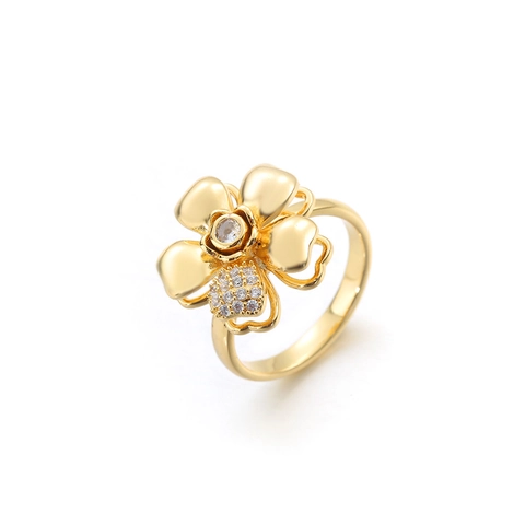 Conjunto de Joyas de Acero de Titanio con Flor Giratoria y Zirconia Collar y Anillo Color Dorado Accesorios de Moda para Mujer de Acero Inoxidable