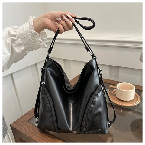 Borsa Tote In Pelle PU Da Donna Grande Capacità Decorazione Cerniera Zaino Spalla Multi Funzionale Pendolare Casual A Mano