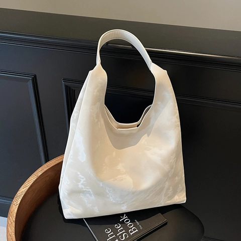 Women's Large Capacity Marble Print Tote Bag Minimalist PU Leather Hobo Shoulder Bag With Inner Pouch Versatile Commute Bag