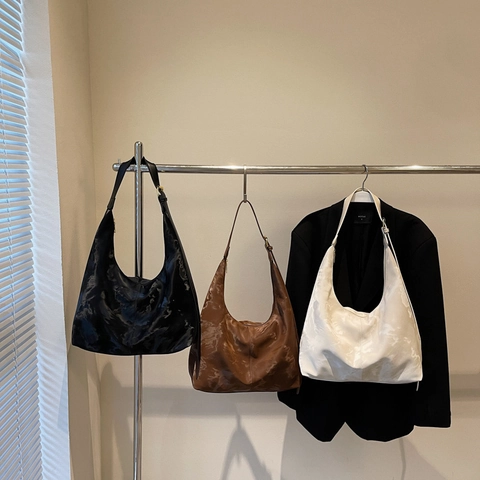 Borsa Tote Hobo Da Donna In Pelle PU Grande Capacità Stampa Marmo Minimalista Tracolla Regolabile Borsa Sottobraccio Per Uso Quotidiano