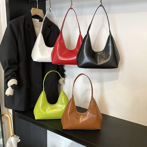 Bolso Soberaco Hobo de Cuero PU Minimalista para Mujer Elegante Color Sólido Bolso de Hombro Media Luna Moda Calle