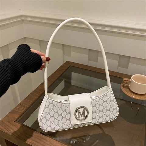 Damen Vintage Buchstaben Monogramm Unterarmtasche PU Leder Baguette Tasche Schultertasche Mode Lässige Handtasche Für Dating