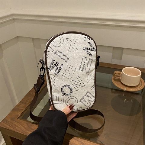 Women's Mini Crossbody Bag PU Leather Letter Print Contrast Color Adjustable Strap Urban Minimalist Small Shoulder Bag Handbag Cell Phone Bag