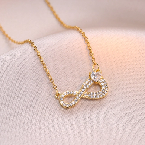 Infinity Heart Pendant Necklace Titanium Steel Cubic Zirconia Gold Tone Minimalist Fashion Jewelry Gift For Women