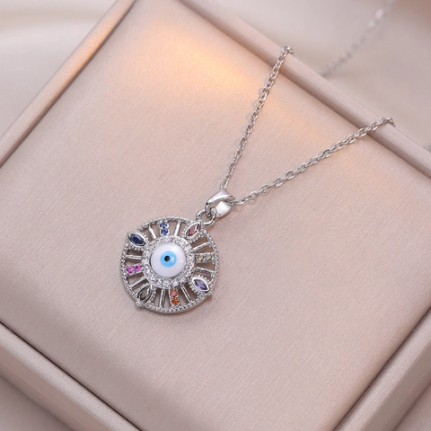 Evil Eye Halskette Edelstahl Bunte Zirkonia Anhänger Radiant Sun Design Nischenmode Temperament Schmuck Für Frauen