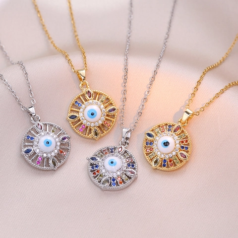 Evil Eye Halskette Edelstahl Bunte Zirkonia Anhänger Radiant Sun Design Nischenmode Temperament Schmuck Für Frauen